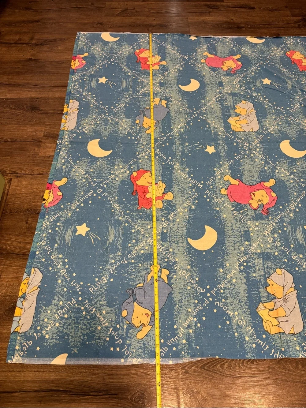 Winnie the Pooh Vintage Disney Blue Twin Flat Sheet Bedtime Nighttime Moon Stars